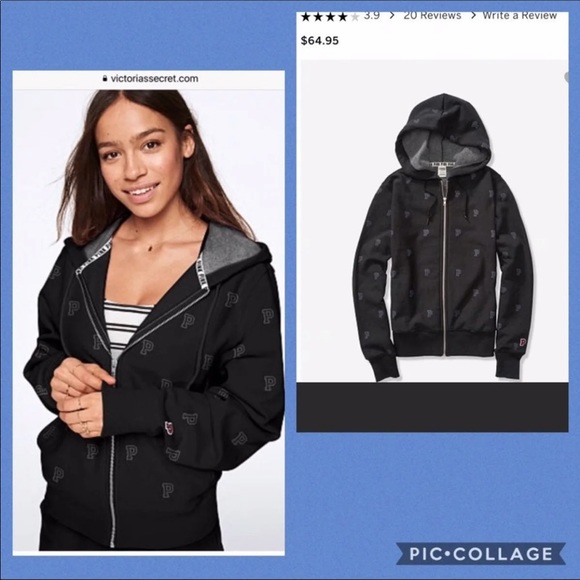 Vs pink Premium College Full zip Hoodie Black - Picture 1 of 5